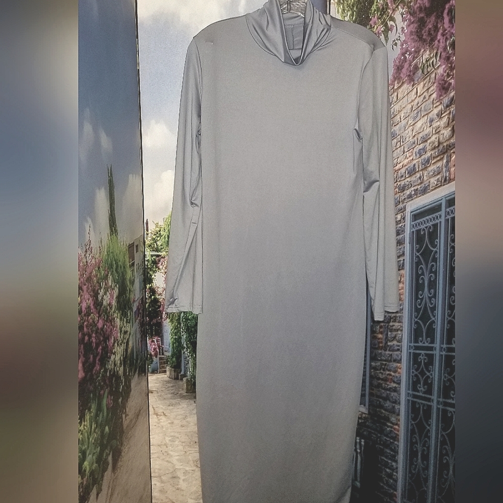 Turtleneck Long Sleeve Long Dress lite gray color